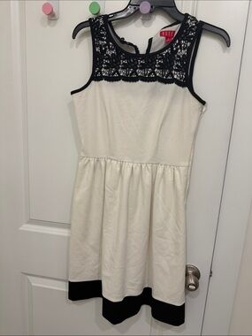 Elle Cream Dress with Black Lace Yoke and Hem
